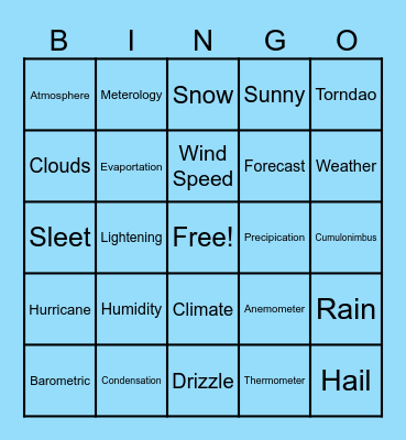 Weather Bingo Card