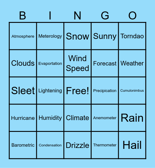 Weather Bingo Card