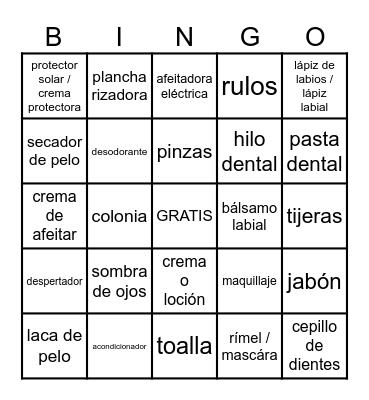 Arreglo personal * Bingo Card