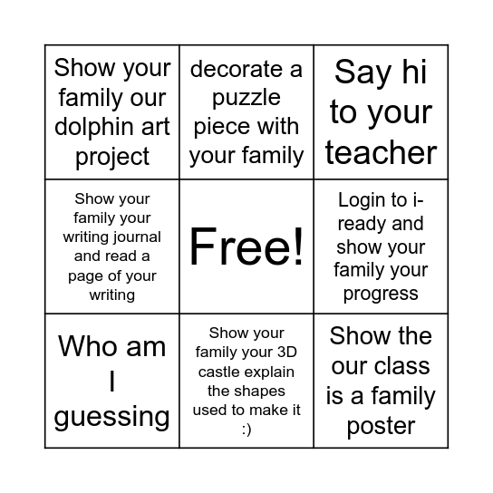 Open House Bingo Card
