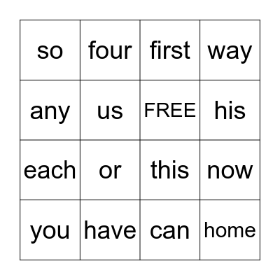 Sight Word Bingo 1.9 Bingo Card