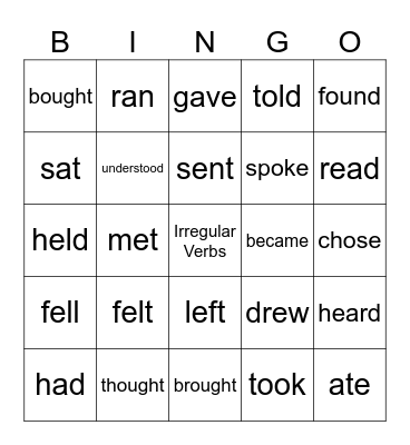 Irregular Verbs Bingo Card