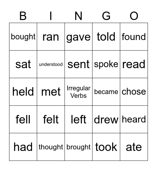 Irregular Verbs Bingo Card