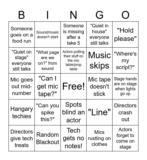 SOM MUSIC TECH/SHOW WEEK BINGO Card