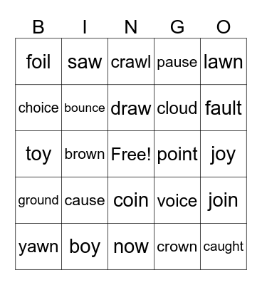 AU, AW, OW,OI,OY, OU Bingo Card