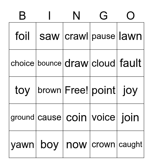 AU, AW, OW,OI,OY, OU Bingo Card