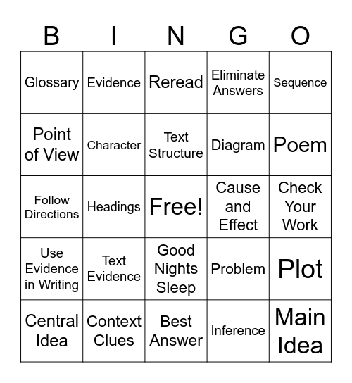 Test Prep Bingo Card
