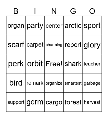 Murmur Diphthongs Bingo Card
