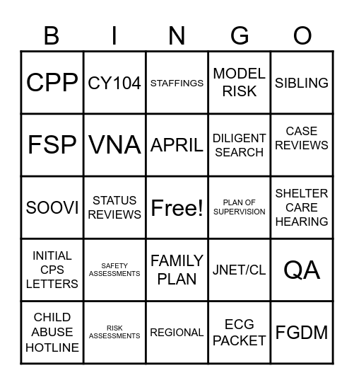 CPS Bingo Card