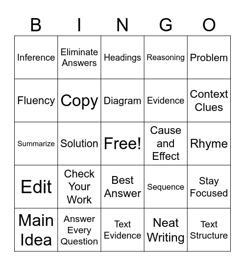 Test Prep Bingo Card