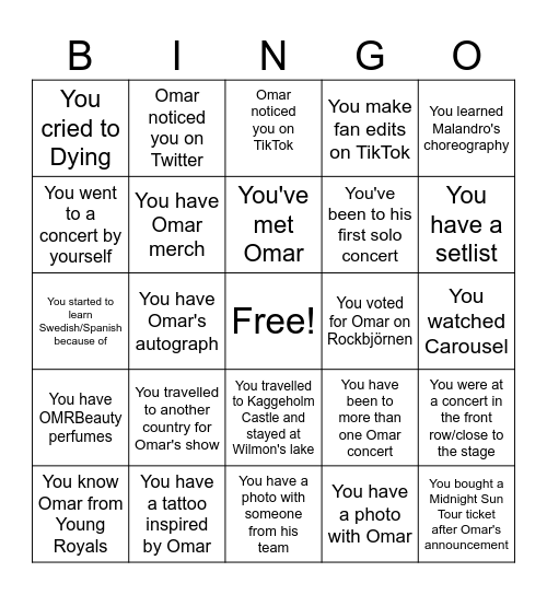 Omar Bingo Card