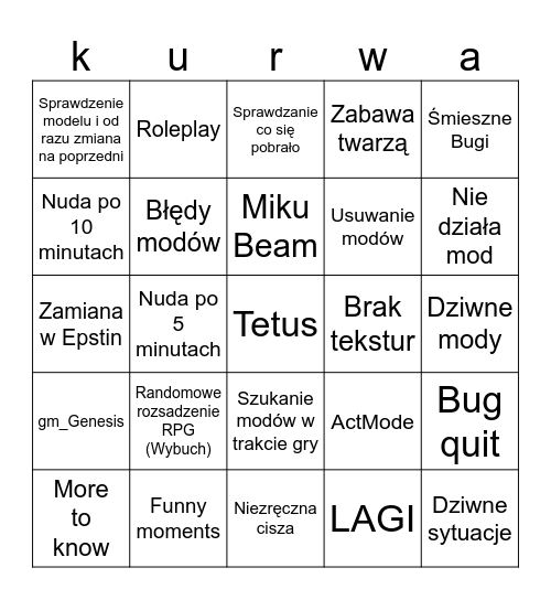 Granie w Gmod Bingo Card