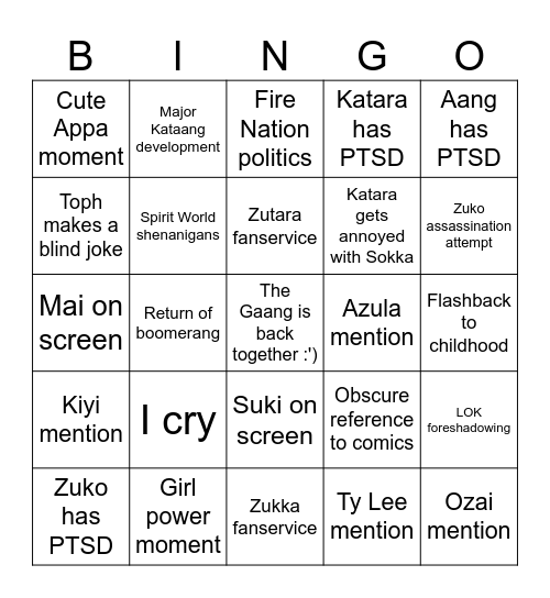 ATLA Bingo Card