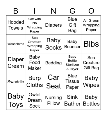 Baby Shower Gift Bingo Card