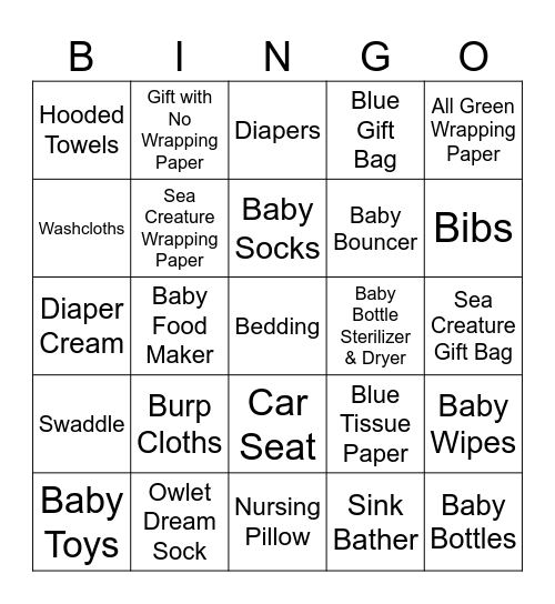 Baby Shower Gift Bingo Card