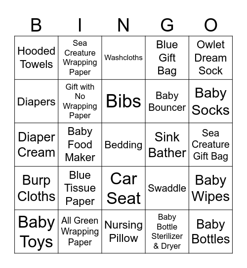 Baby Shower Gift Bingo Card