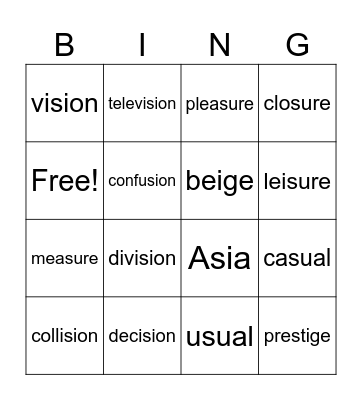 zh sound Bingo Card