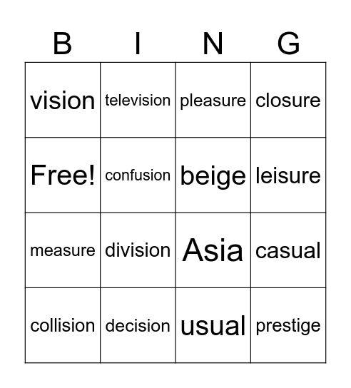 zh sound Bingo Card