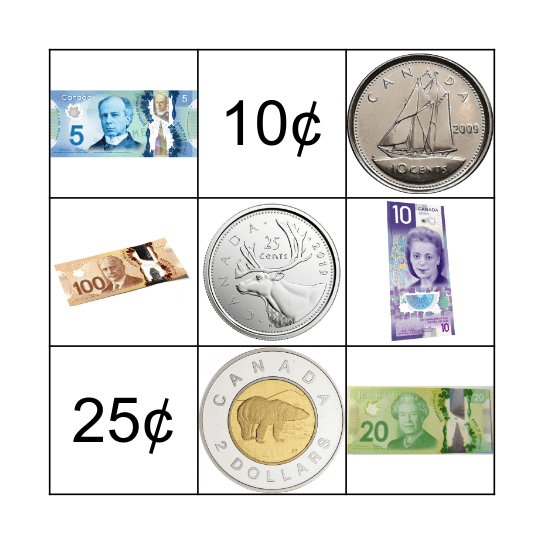 CANADIAN MONEY Bingo Card