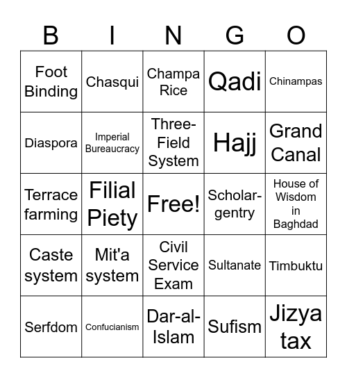 P.1 Vocab Bingo Card