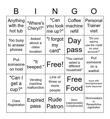 Senior Center Customer Service Bingo Card