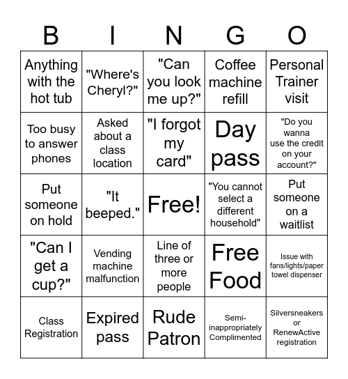 Senior Center Customer Service Bingo Card