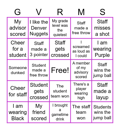 CMAS Pep Rally Bingo Card