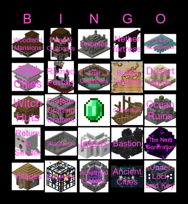Minecraft structer Bingo+ Bingo Card