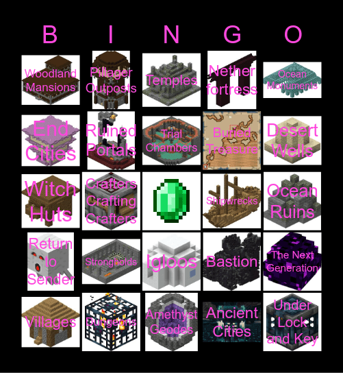 Minecraft structer Bingo+ Bingo Card