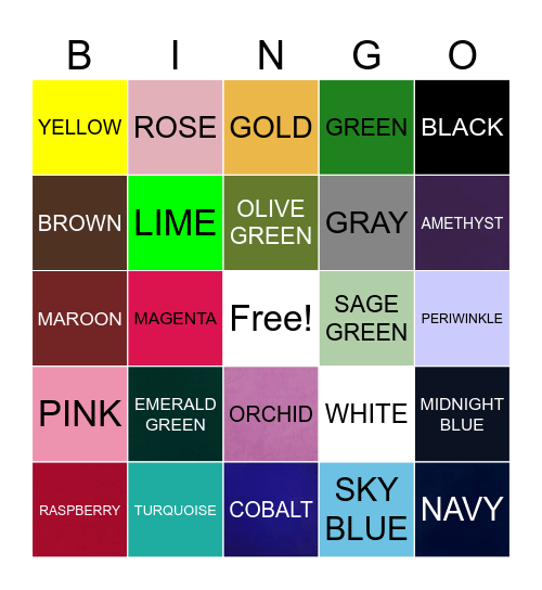 COLORS Bingo Card