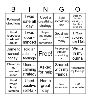 3rd Grade SEL Bingo Card