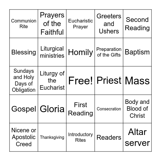 Catholic Mass Bingo Card