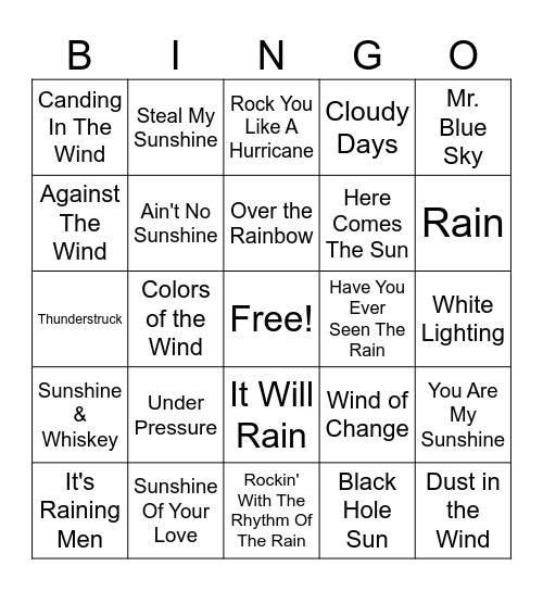 Weather Bingo Card