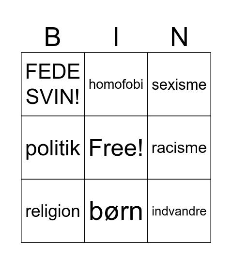 klovn Bingo Card
