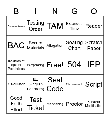 Testing Bingo Card
