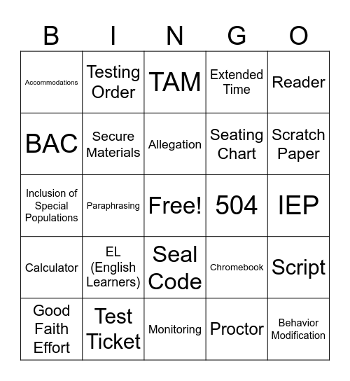 Testing Bingo Card