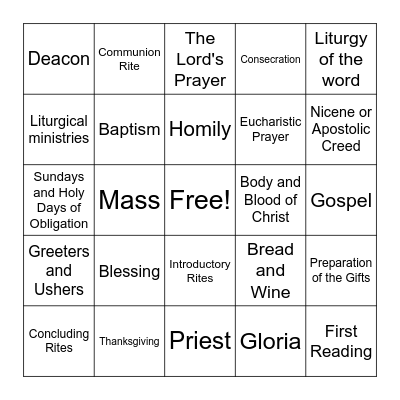 Catholic Mass Bingo Card