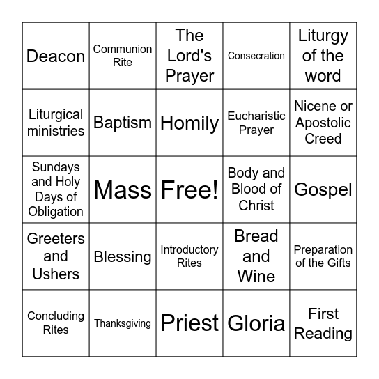 Catholic Mass Bingo Card