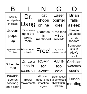 Pharmacy School BINGO Card