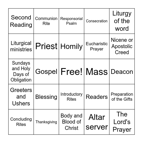 Catholic Mass Bingo Card