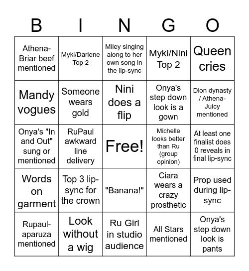 drag race s18 finale bingo! Bingo Card