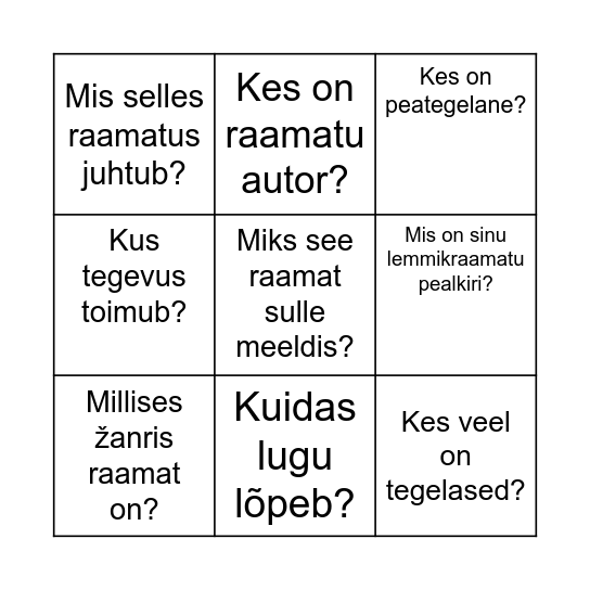 Minu lemmikraamat Bingo Card