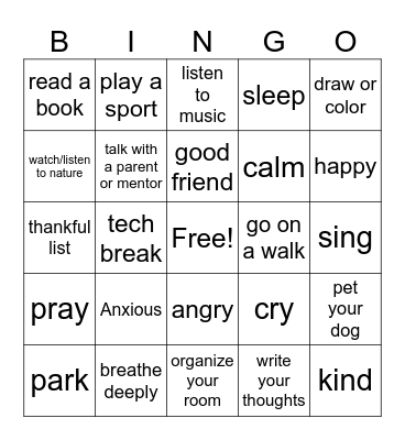 Emotions & Coping Skills Bingo Card