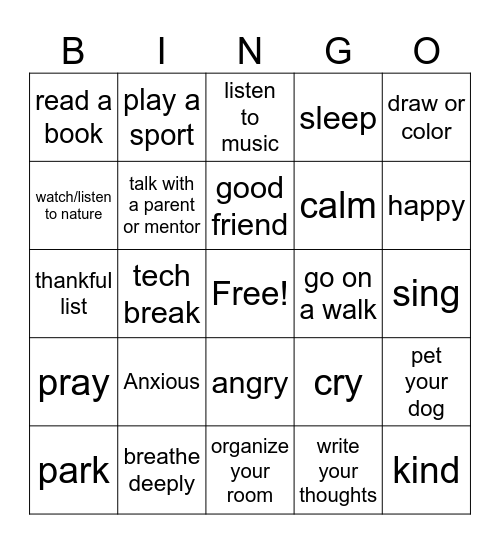 Emotions & Coping Skills Bingo Card