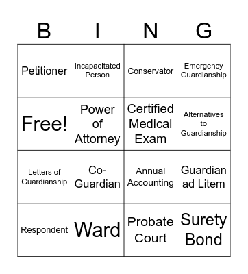 Guardianship Bingo Card