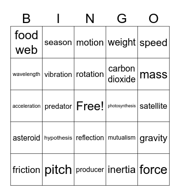 Science Review Bingo Card