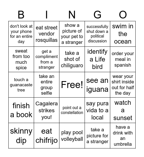 Costa Rica 2026! Bingo Card