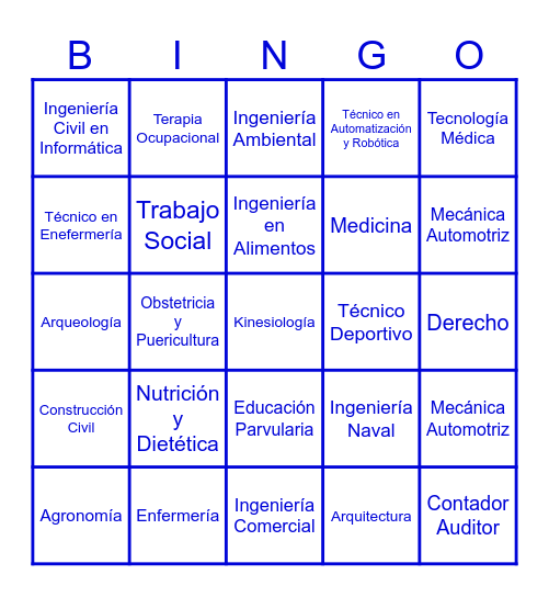 BINGO VOCACIONAL Bingo Card
