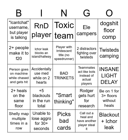 Matchmaking Bingo Card
