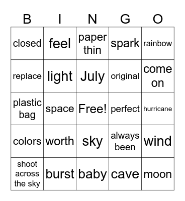Firework Bingo Card